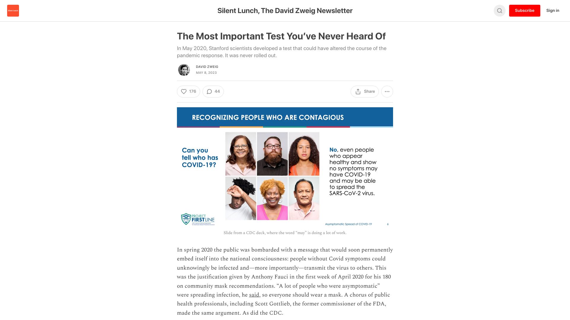 Screenshot of davidzweig.substack.com: The Most Important Test You’ve Never Heard Of