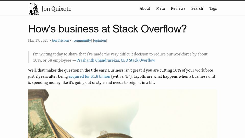 Screenshot of jlericson.com: How's business at Stack Overflow?