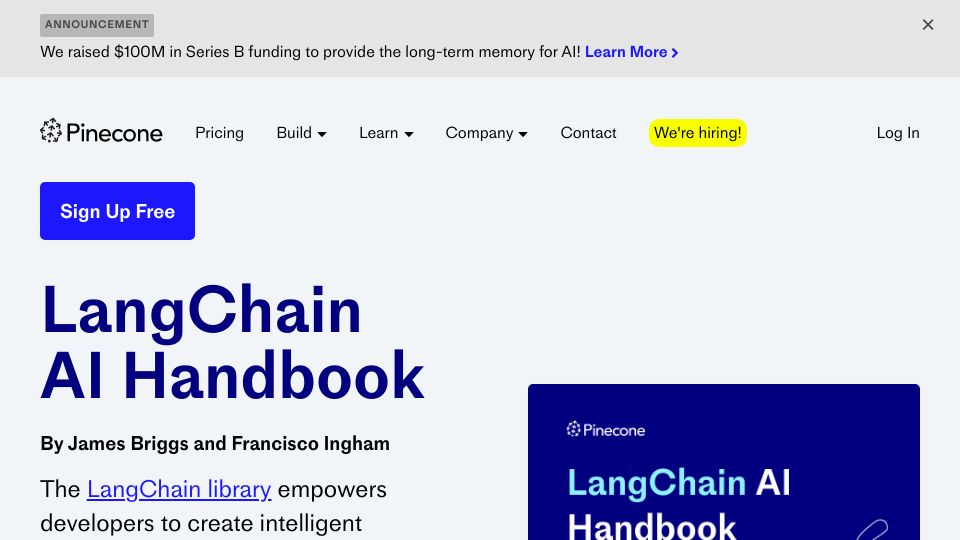 Screenshot of pinecone.io: LangChain: The Missing Manual