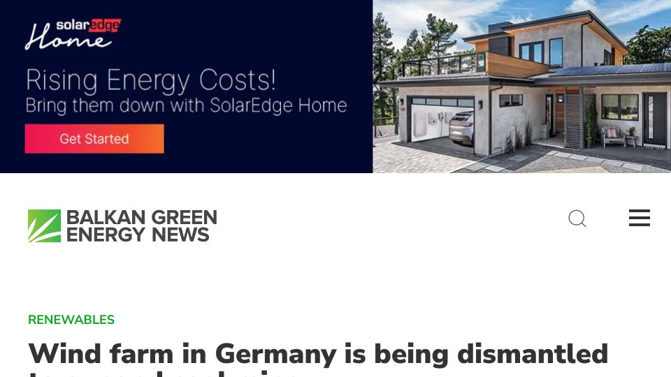 Screenshot of balkangreenenergynews.com: Wind farm in Germany is being dismantled to expand coal mine