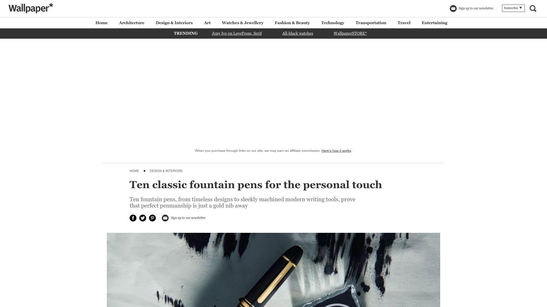Screenshot of wallpaper.com: Classic fountain pens