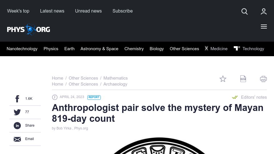 Screenshot of phys.org: The Mayan calendar might represent a longer timescale than previously considered