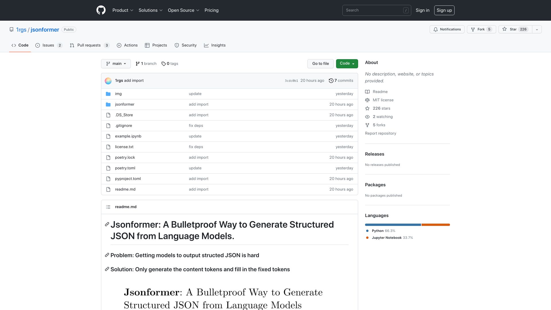 Screenshot of github.com: Jsonformer: Generate structured output from LLMs