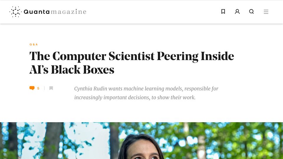 Screenshot of quantamagazine.org: Cynthia Rudin and interpretable ML models