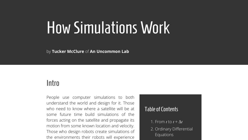 Screenshot of anuncommonlab.com: How simulations work (2016)