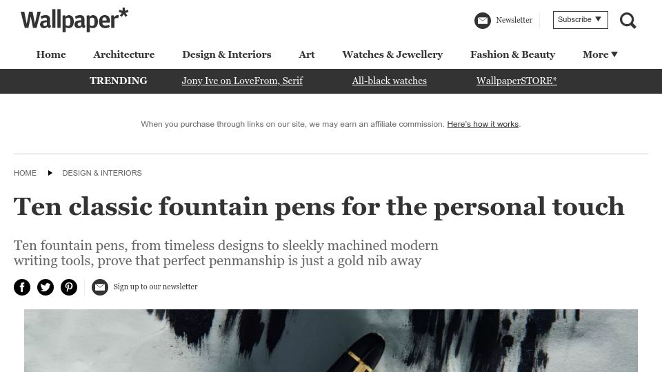 Screenshot of wallpaper.com: Classic fountain pens