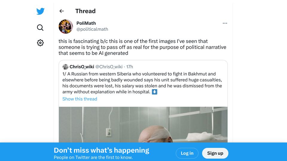 Screenshot of twitter.com: AI Generated Propaganda