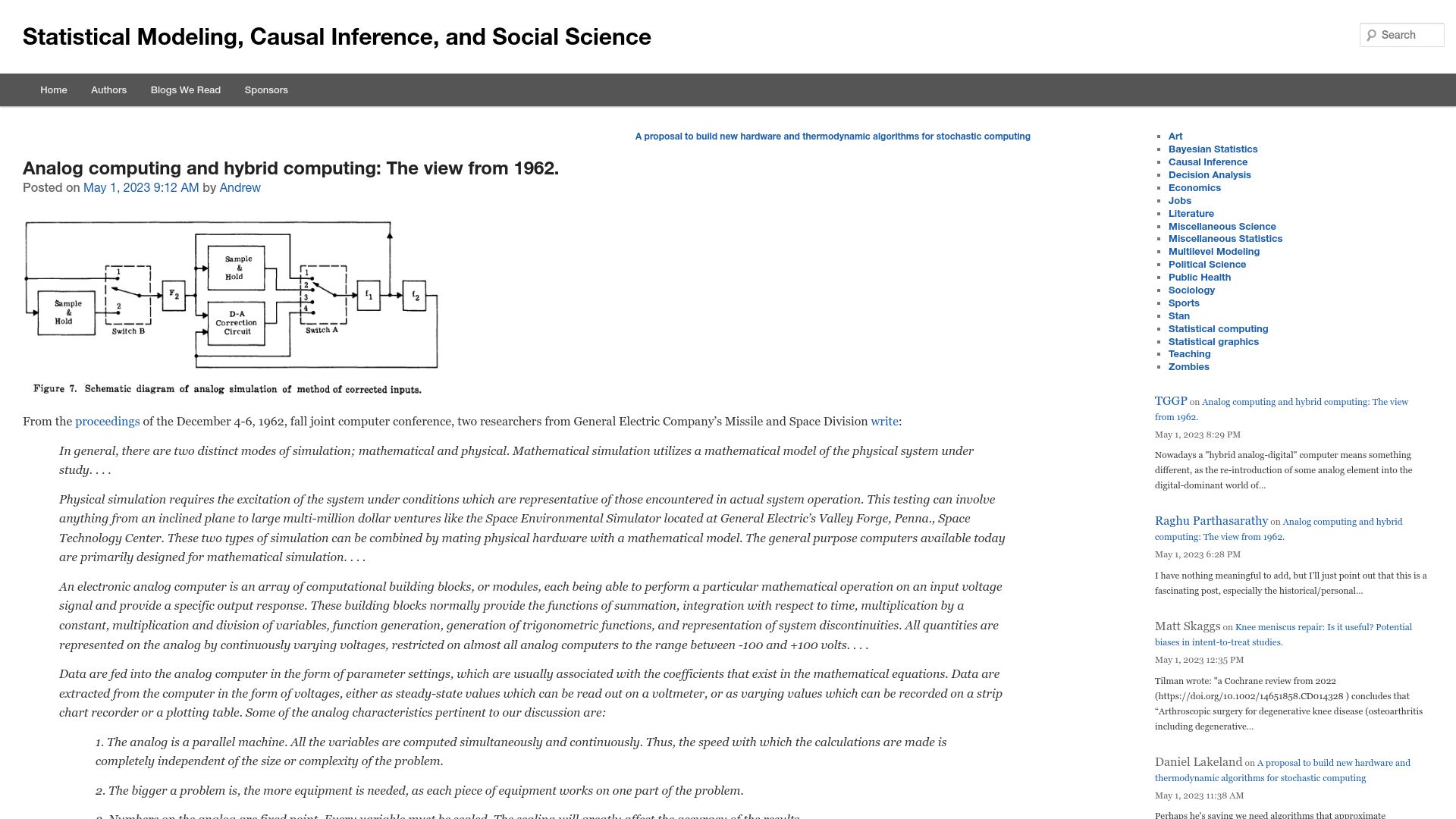 Screenshot of statmodeling.stat.columbia.edu: Analog computing and hybrid computing: The view from 1962
