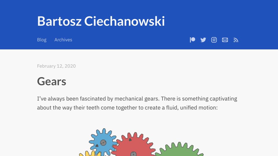 Screenshot of ciechanow.ski: Gears (2020)