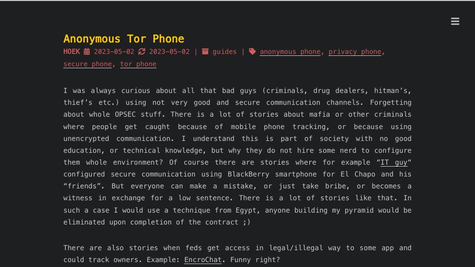 Screenshot of 0ut3r.space: Anonymous Tor Phone