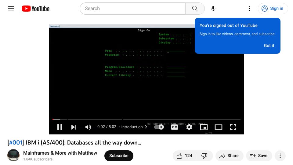Screenshot of youtube.com: IBM AS/400: Databases all the way down (2019) [video]