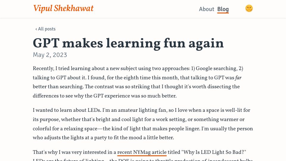 Screenshot of vipshek.com: GPT makes learning fun again
