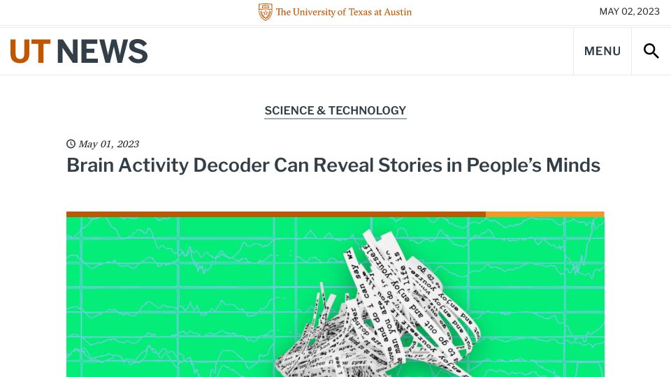 Screenshot of news.utexas.edu: Brain activity decoder can reveal stories in people’s minds