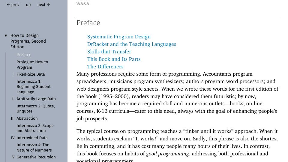 Screenshot of htdp.org: How to Design Programs 2nd Edition
