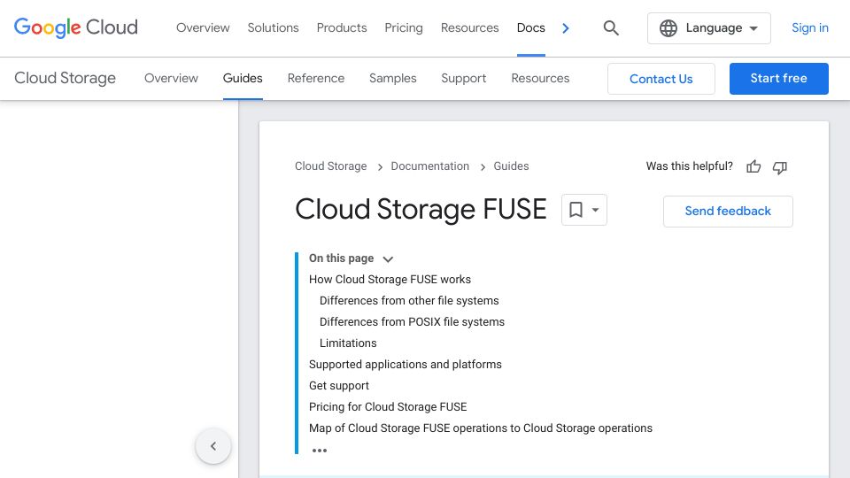 Screenshot of cloud.google.com: Google Cloud Storage FUSE