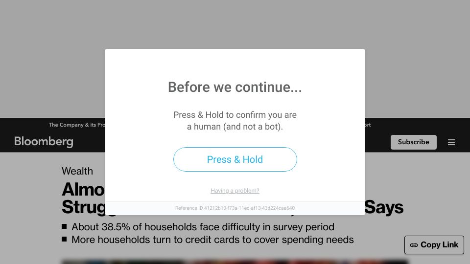 Screenshot of bloomberg.com: Almost 90M American Adults Struggle to Make Ends Meet, Census Says