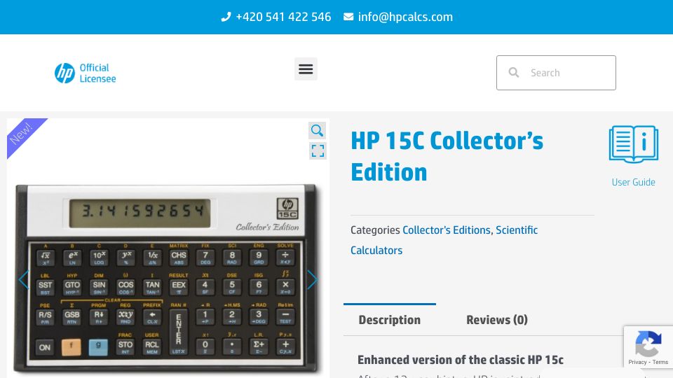 Screenshot of hpcalcs.com: HP 15C Collector’s Edition (preorder)