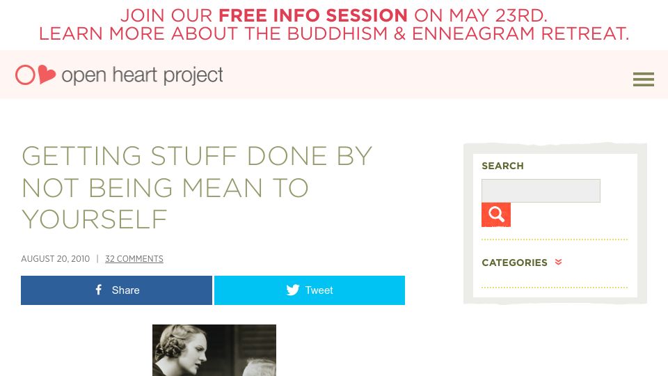Screenshot of openheartproject.com: Getting Stuff Done by Not Being Mean to Yourself (2010)
