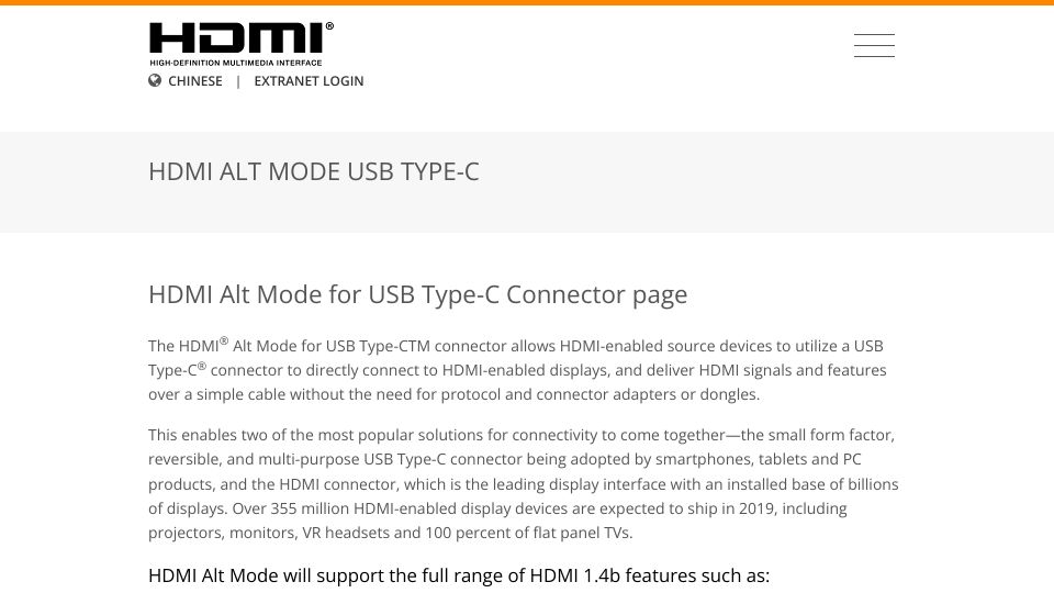 Screenshot of hdmi.org: HDMI Alt Mode for USB Type-C Connector