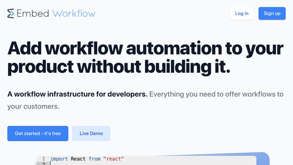 Screenshot of embedworkflow.com: Show HN: My affordable solution to costly workflow automation: Embed Workflow