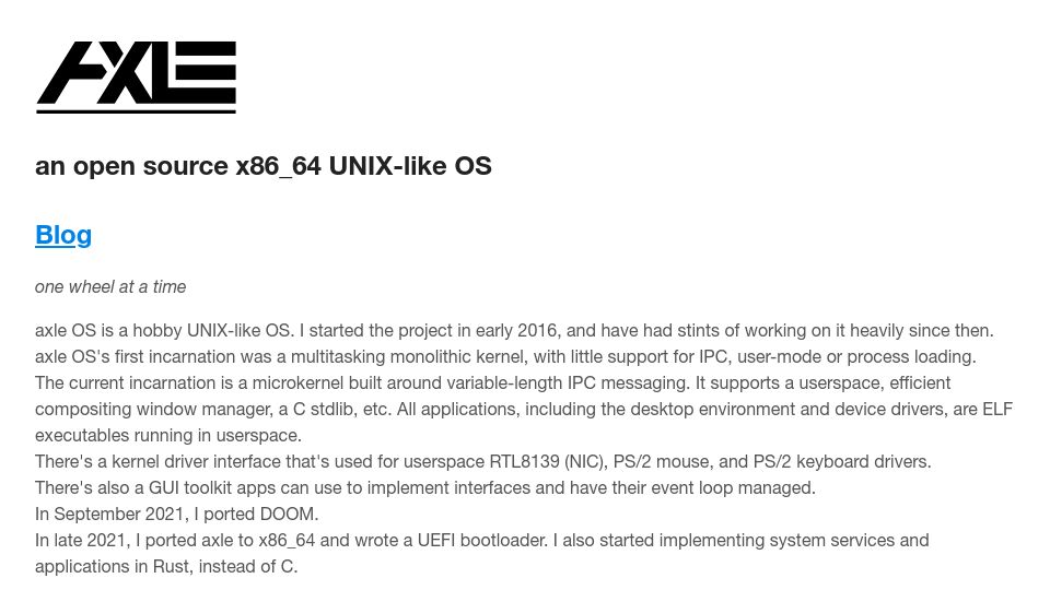 Screenshot of axleos.com: Axle OS