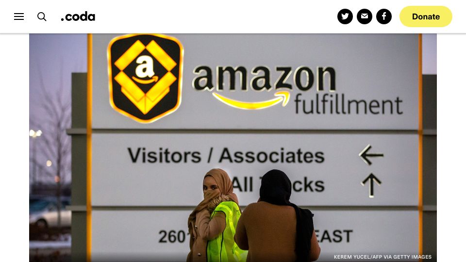 Screenshot of codastory.com: How Somali workers in the US are fighting Amazon’s surveillance machine