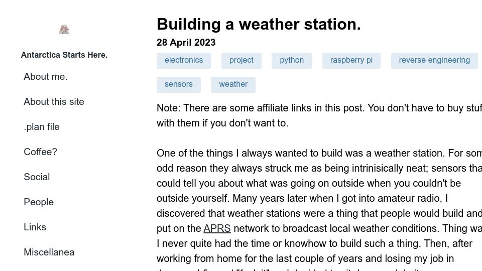 Screenshot of drwho.virtadpt.net: Building a weather station