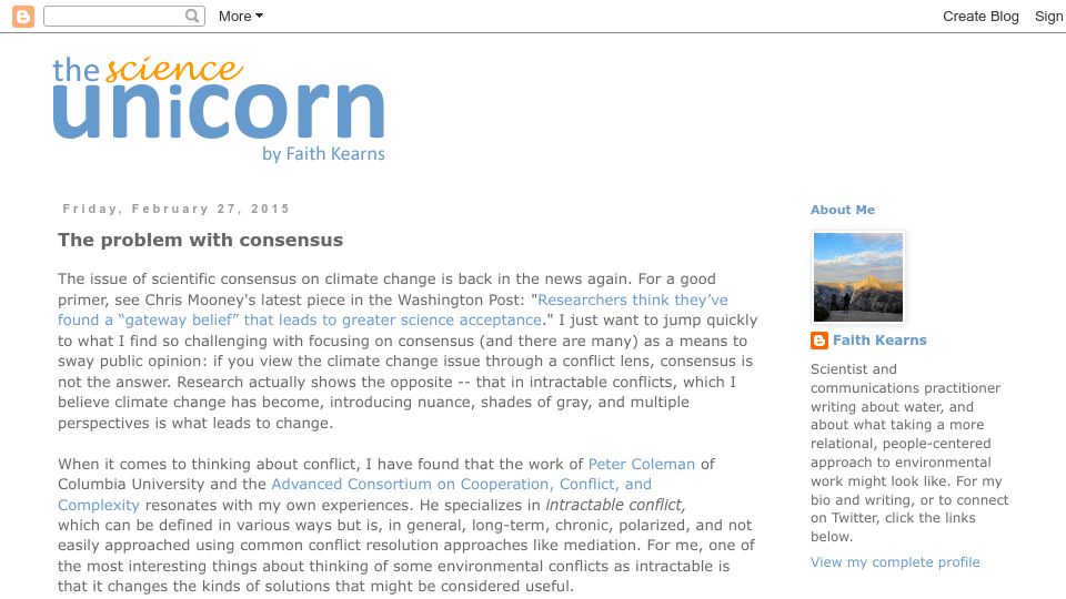Screenshot of scienceunicorn.blogspot.com: The Problem with Consensus (2015)