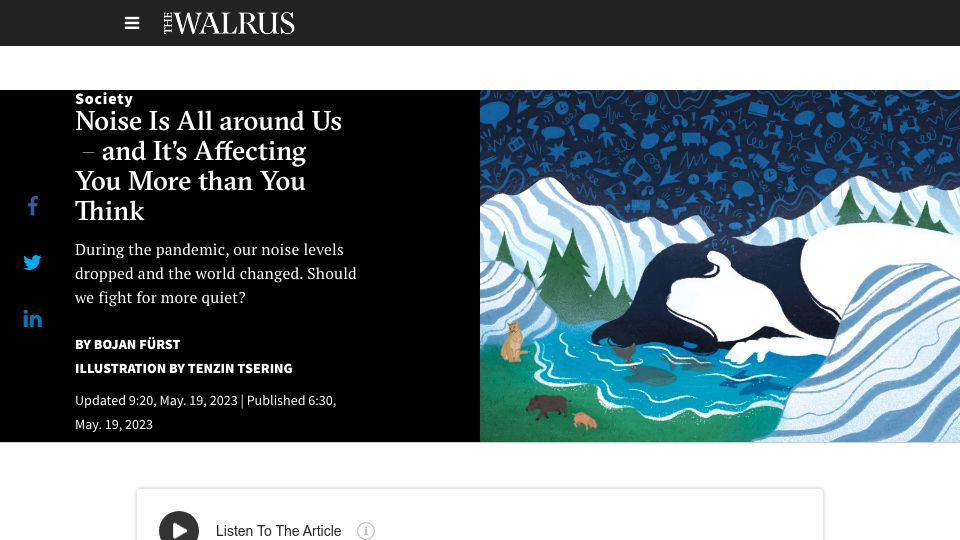 Screenshot of thewalrus.ca: Noise is all around us