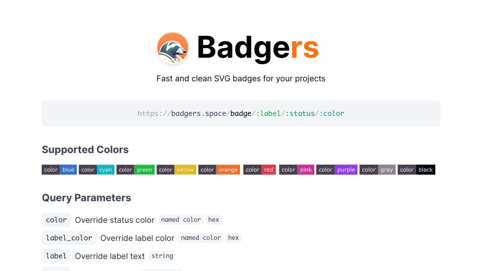 Screenshot of badgers.space: Show HN: SpaceBadgers – Free and Libre SVG Badges