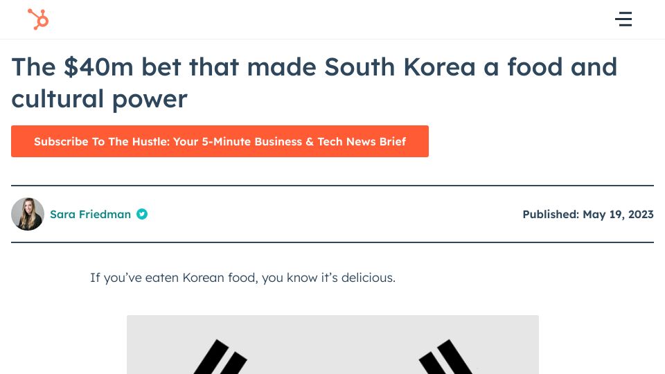 Screenshot of blog.hubspot.com: The $40M bet that made South Korea a food and cultural power