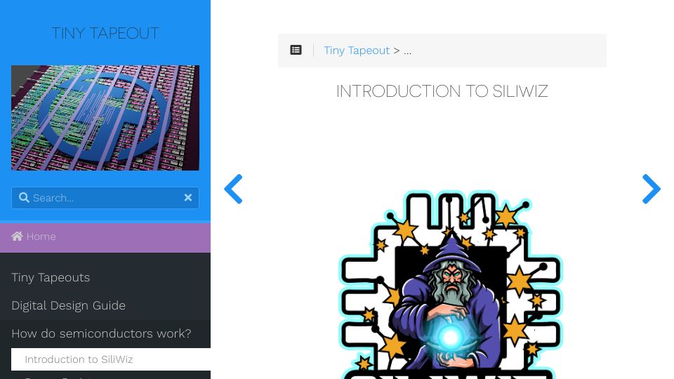 Screenshot of tinytapeout.com: How Do Semiconductors Work? Introduction to SiliWiz