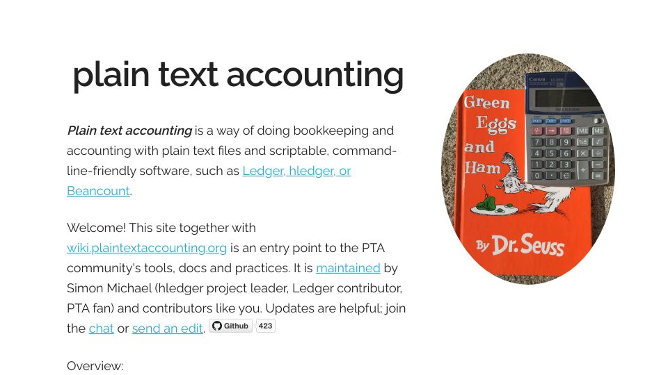 Screenshot of plaintextaccounting.org: Plain Text Accounting