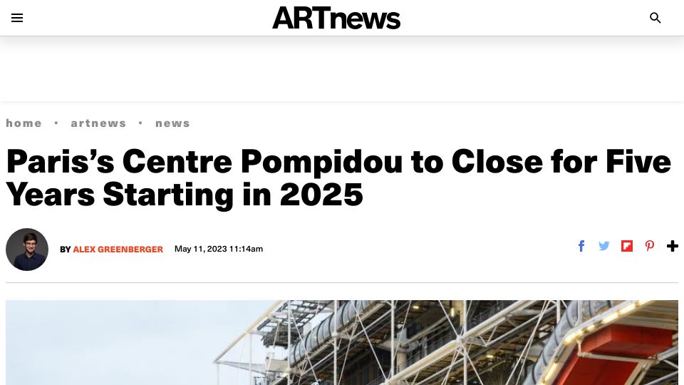 Screenshot of artnews.com: Paris’s Centre Pompidou to Close for Five Years Starting in 2025