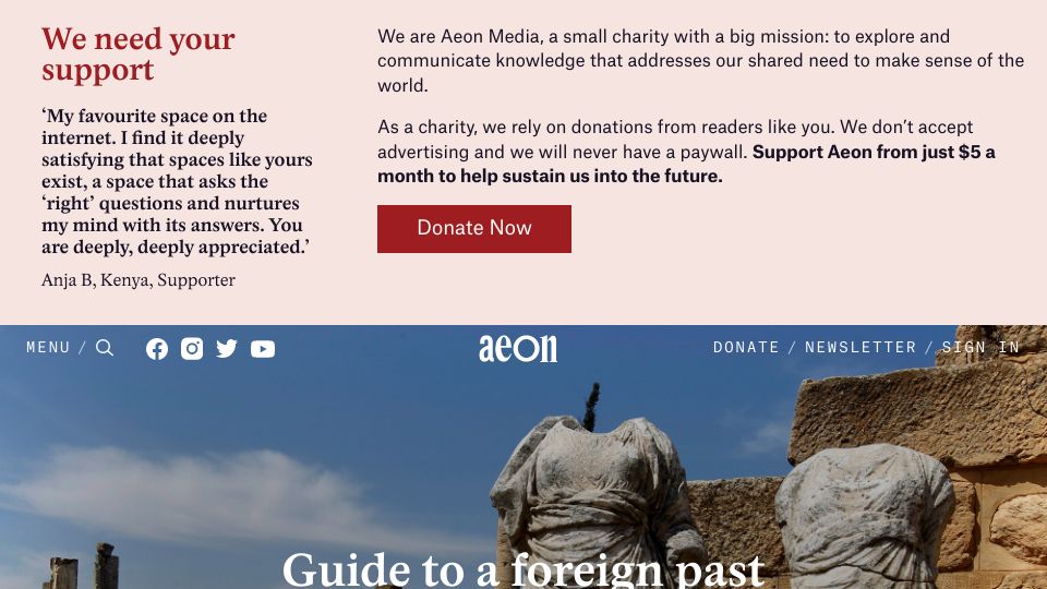 Screenshot of aeon.co: Guide to a Foreign Past