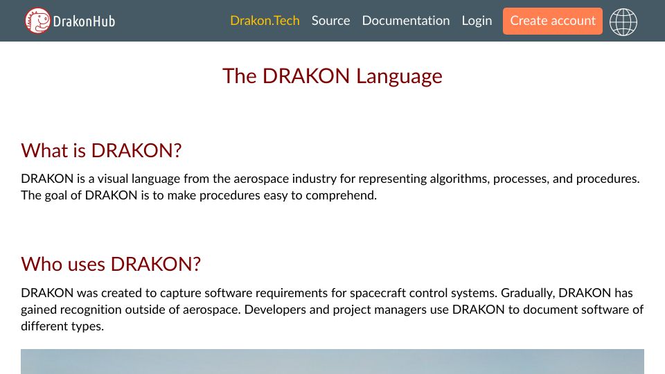 Screenshot of drakonhub.com: The DRAKON Language