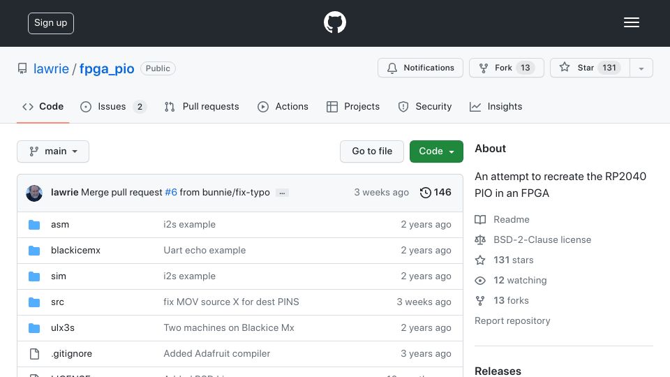 Screenshot of github.com: Recreating RP2040 PIO Interface in an FPGA