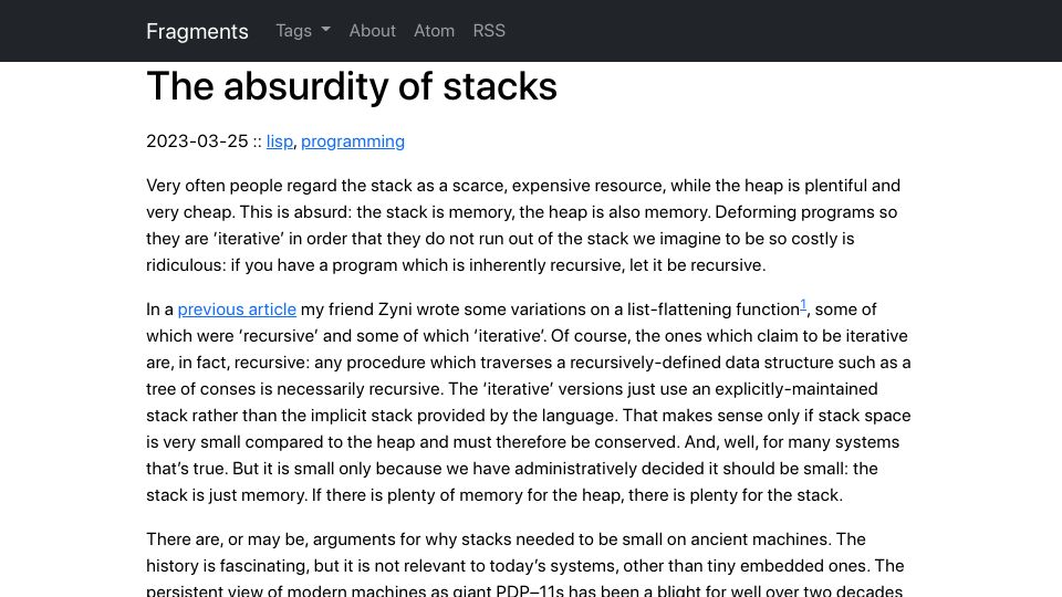 Screenshot of tfeb.org: The Absurdity Of Stacks
