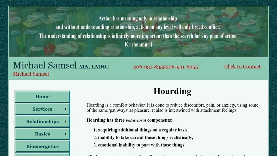Screenshot of michaelsamsel.com: Hoarding