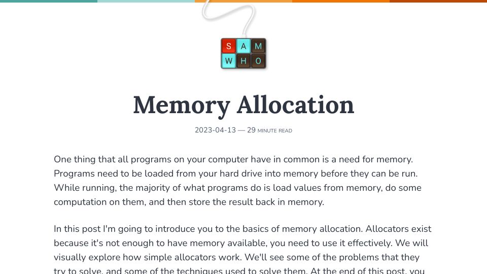 Screenshot of samwho.dev: Memory Allocation