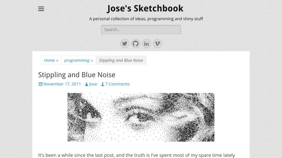 Screenshot of joesfer.com: Stippling and Blue Noise (2011)