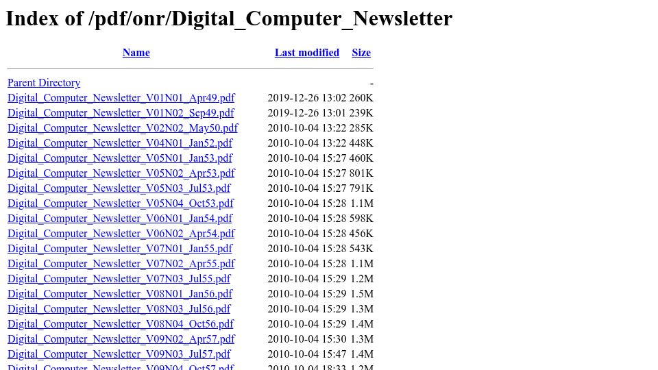 Screenshot of bitsavers.org: ONR Digital Computer Newsletter (1949-64)
