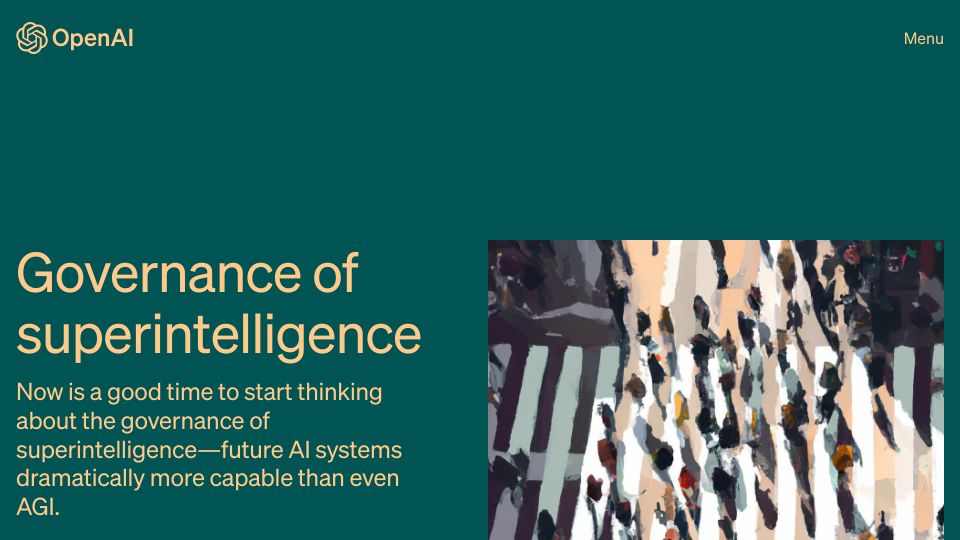 Screenshot of openai.com: Governance of Superintelligence