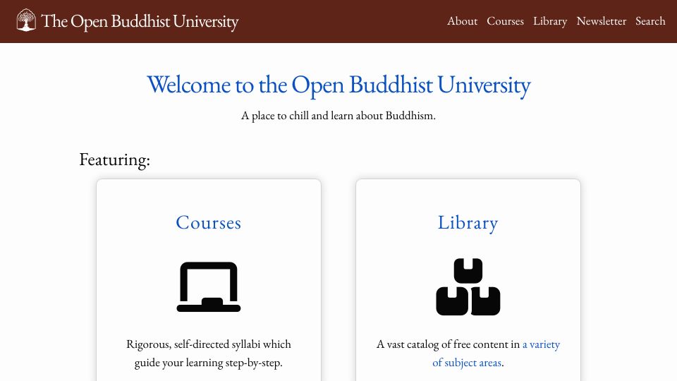 Screenshot of buddhistuniversity.net: The Open Buddhist University