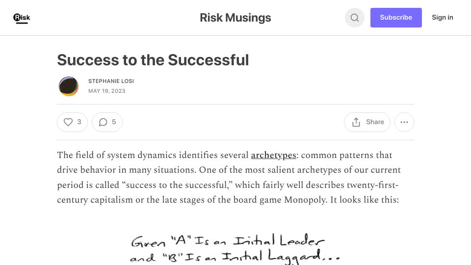 Screenshot of riskmusings.substack.com: Success to the successful