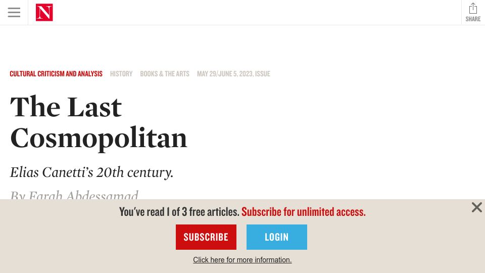 Screenshot of thenation.com: The Last Cosmopolitan: Elias Canetti’s 20th Century