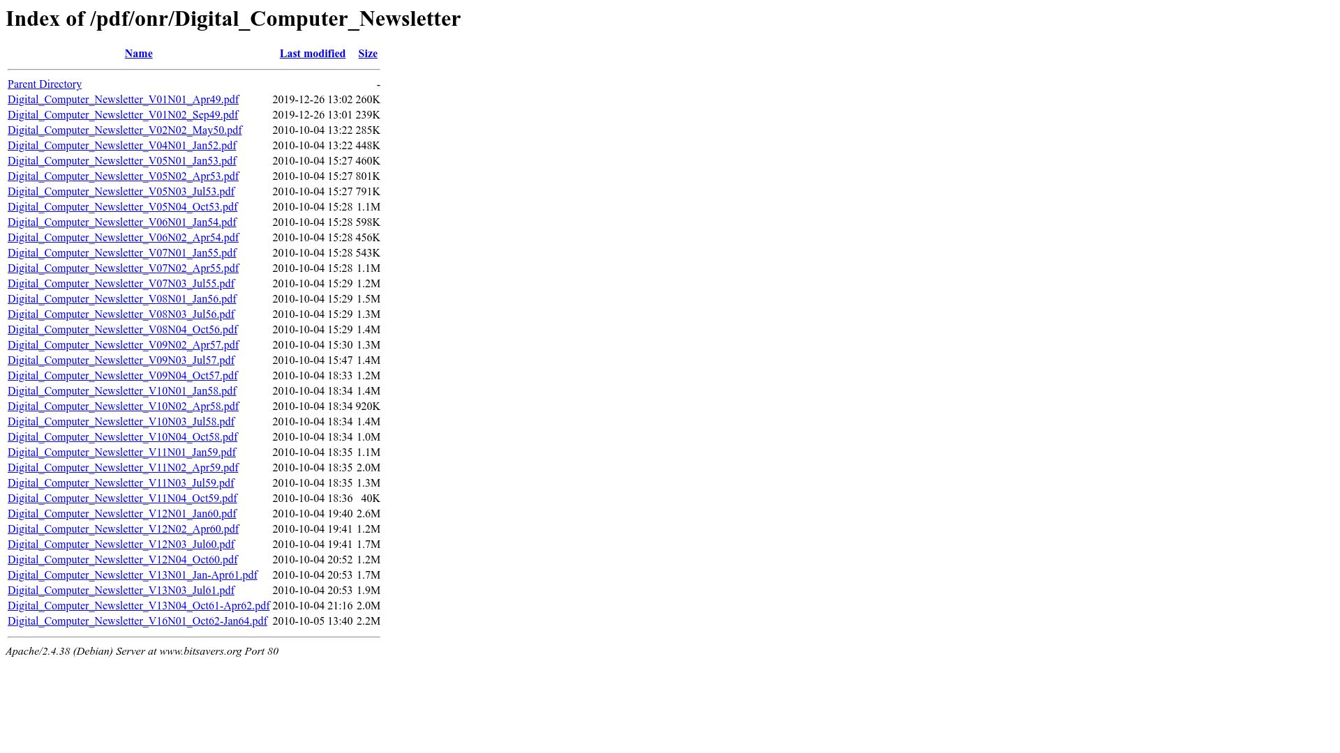 Screenshot of bitsavers.org: ONR Digital Computer Newsletter (1949-64)