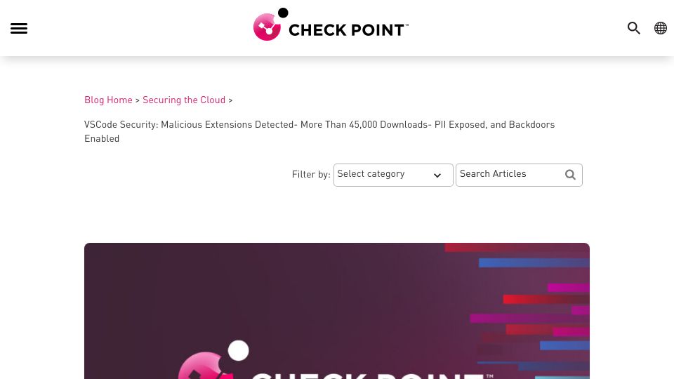 Screenshot of blog.checkpoint.com: Malicious VSCode extensions with more than 45k installs