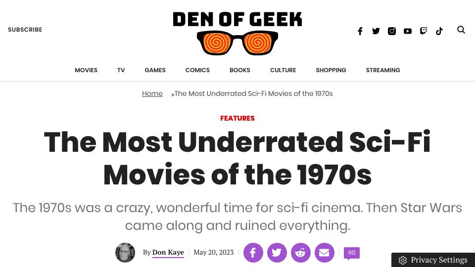 Screenshot of denofgeek.com: The Most Underrated Sci-Fi Movies of the 1970s
