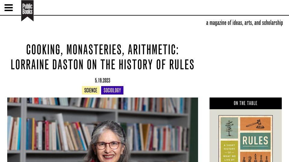 Screenshot of publicbooks.org: Cooking, Monasteries, Arithmetic: The History of Rules